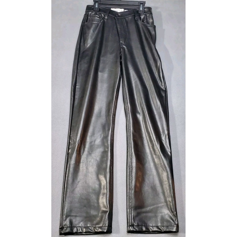 Abercrombie & Fitch Pants Womens 25/0 Black Vegan Leather 24x28 High Rise Y2K